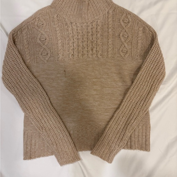 Toad&Co tan cowl neck sweater with intricate cable knit - Picture 2 of 6